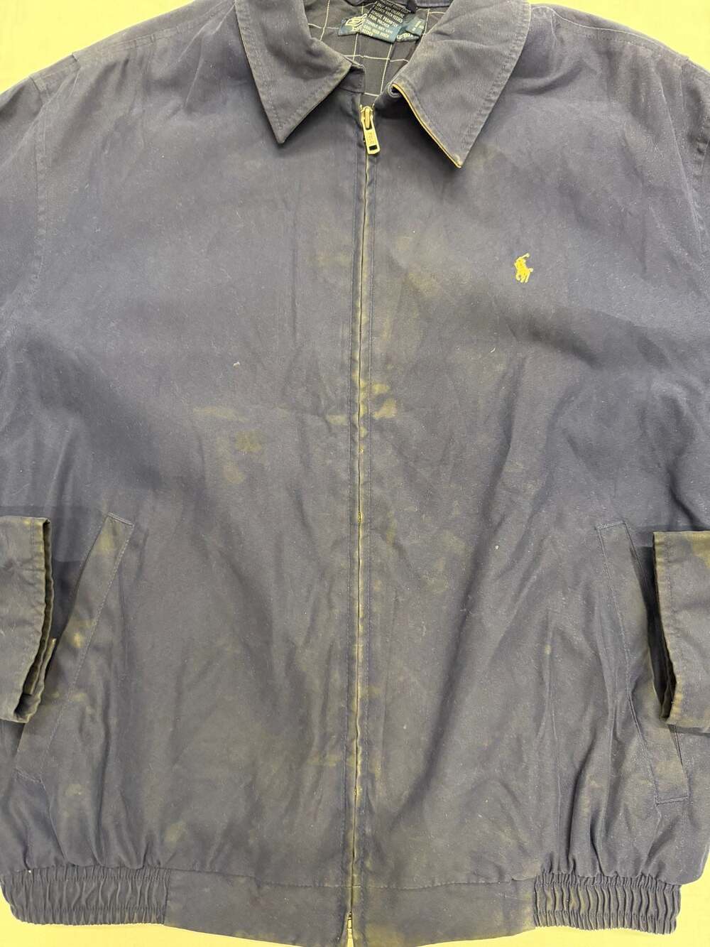 Vintage Polo Ralph Lauren Navy Harrington Jacket with Plaid Lining - Picture 4 of 10